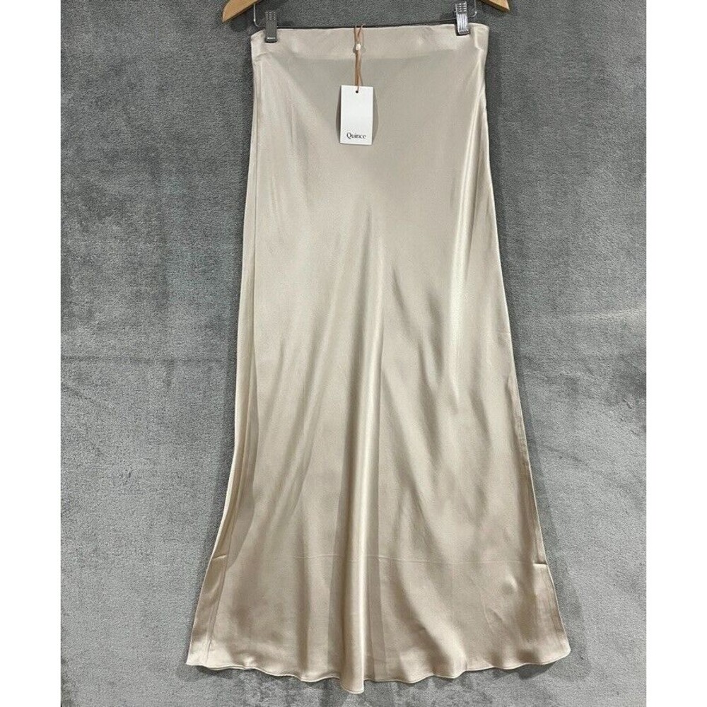 Quince Women's Champagne 100% Silk Maxi Skirt Washable Elastic Sz Med